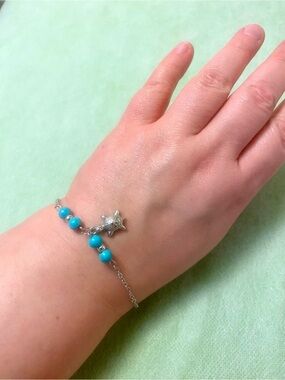 Silver Star Bracelet with Turquoise imitation Beads